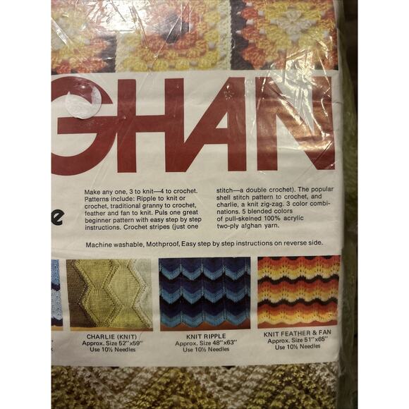 Vintage AFGHAN KIT Yarn Kits Inc 4800 NOS Knit Crochet 7 Patterns Retro New - Picture 3 of 6